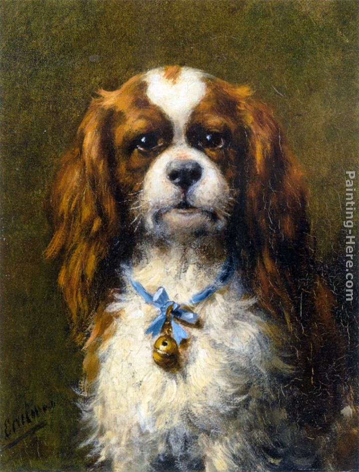 A King Charles Spaniel with a Blue Ribon painting - Otto Eerelman A King Charles Spaniel with a Blue Ribon art painting